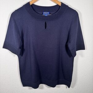 Pendleton Silk‎ Blend Knit Top Navy Blue Keyhole Neck Short Sleeve | Women's M